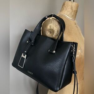 ALDO Black Vegan Leather Satchel Crossbody Bag Structured Top Handle